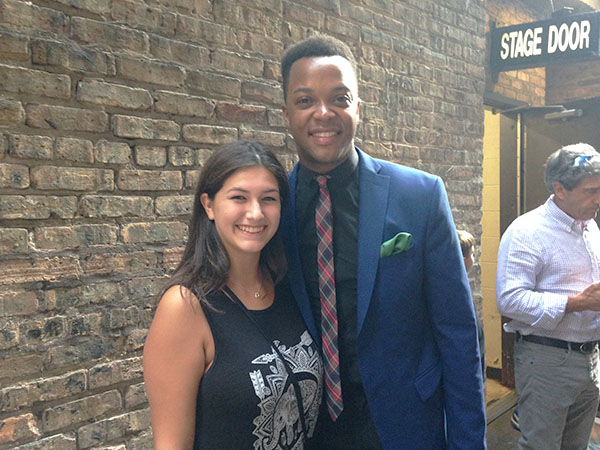 Love for Lola: Already stunned by the performance, senior Alexandra Sharp poses with J. Harrison Ghee who played Lola in the musical, Kinky Boots. The musical has won six Tony Awards, including Best Musical in 2013. 