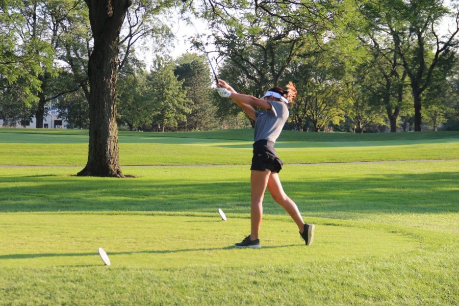 Junior Ysabella Arrojo tees off at the Glen Club on Sept. 14. Senior Hanna Tanaka finished first in the Hersey Invite one day prior.