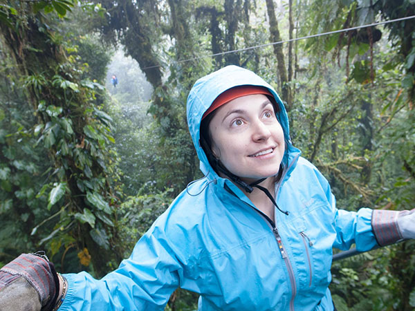 Amazing Adventures: Ziplining through the trees, Science Teacher Jessica Pritzker stands on the Monteverde zipline, the longest in Costa Rica. Pritzker spent her pre-honeymoon in Costa Rica in December before
getting married the next January.