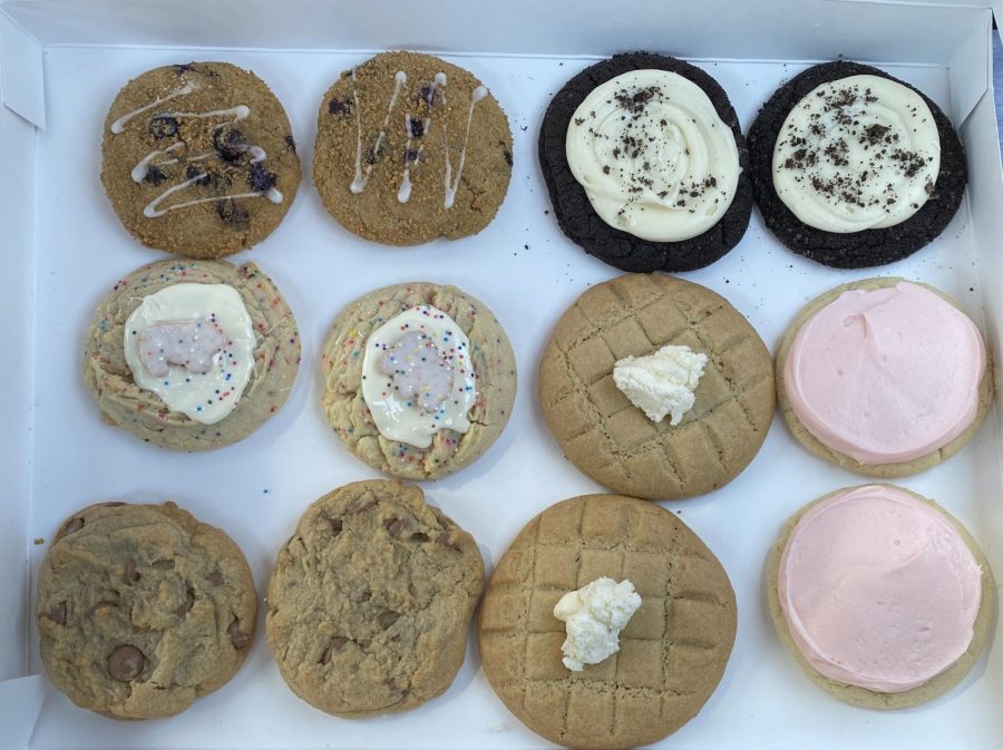 Countless Cookies: The many flavors offered at Crumbl are displayed in a box. 