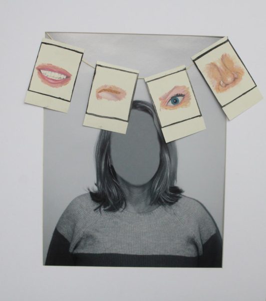 Art Forms Connections: Senior Cece Biank’s mixed media piece about her mother, who is a psychologist, features a mixture of photography and painting to represent disconnection in her artwork.