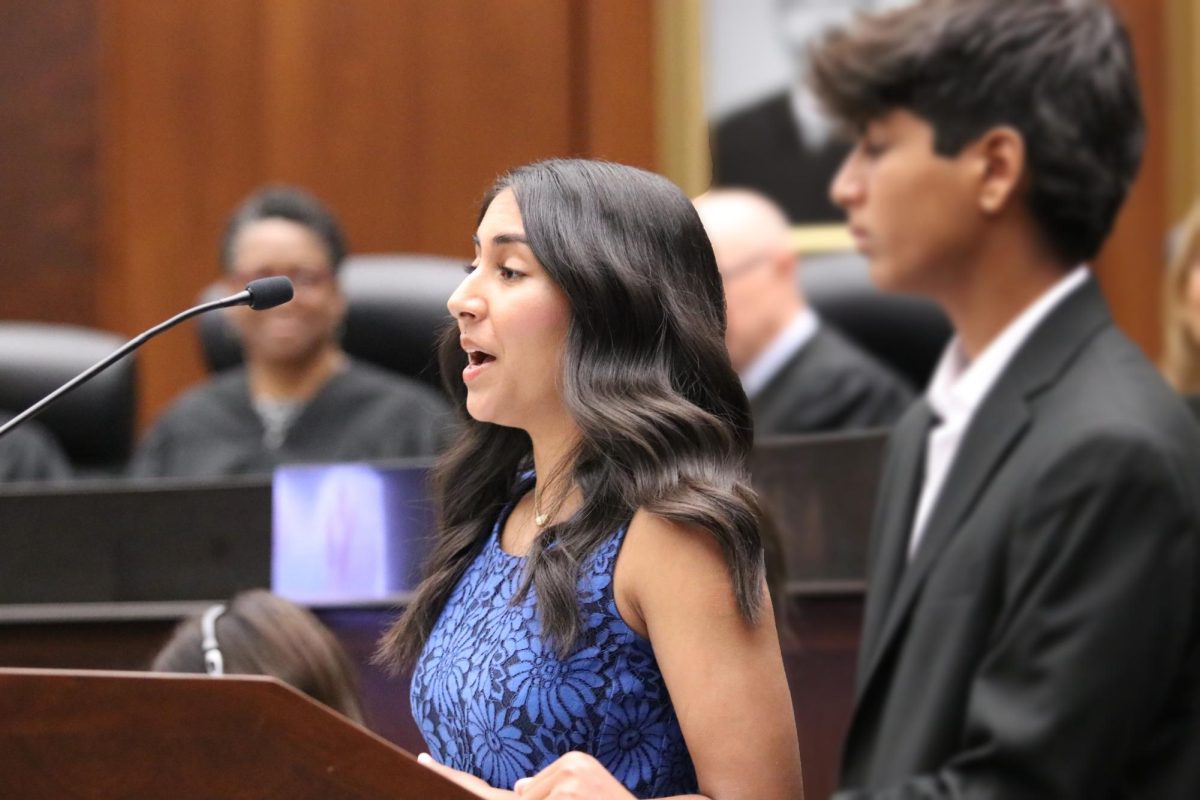 LIKE FATHER, LIKE DAUGHTER: Senior Sarina Harjani spoke during her father’s investiture in 2024, where he got sworn in as a Federal District Court Judge. The rare opportunity gave Harjani the chance to speak with lawyers and judges, building on her passion for law.
