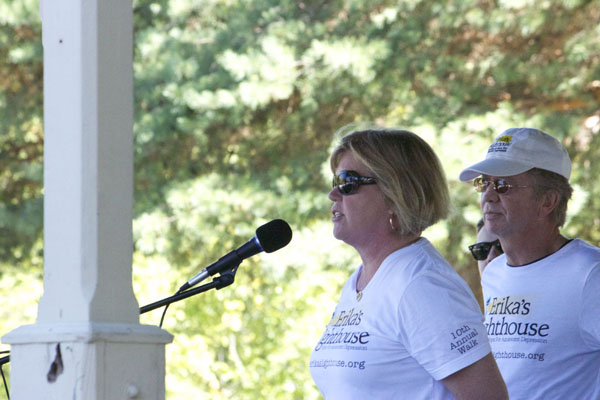 Speaking at the Rock and Rally Walkathon, Ginny Neuckranz, founder of Erikas Lighthouse, promotes awareness for adolescent depression. Neuckranzs daughter Erika suffered from depression and committed suicide in 2004. Photo by Tommy Haggarty.