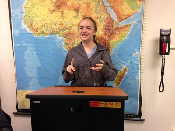 Passionately speaking, junior Lori Steffel participates in a Model UN meeting by presenting information about her role in the clubs leadership board. Steffel is an avid member of Model UN along with numerous other clubs at South. Photo by Alexandra Sharp