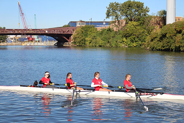 Pulling the oars in sync, South’s rowing team prepares for the first regatta on March 23. 