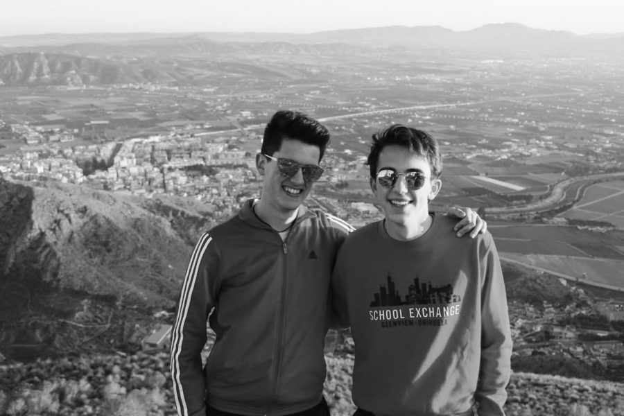 Aventuras   alegres:  Posing together, senior Will Langas (right) and Germán Abellán (left) explore and sightsee around Spain. The Spanish Exchange program is available for juniors and seniors to participate in every two years.