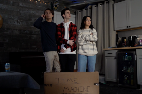 On the big screen: Alumni Adam Szczerbowski, Will Kasher, and Maya Mladenovic portrayed the three main characters in Free Time. The short film can be found on the Glenbrook South TV and Film’s Vimeo. Photo courtesy of Glenbrook South TV and Film Vimeo