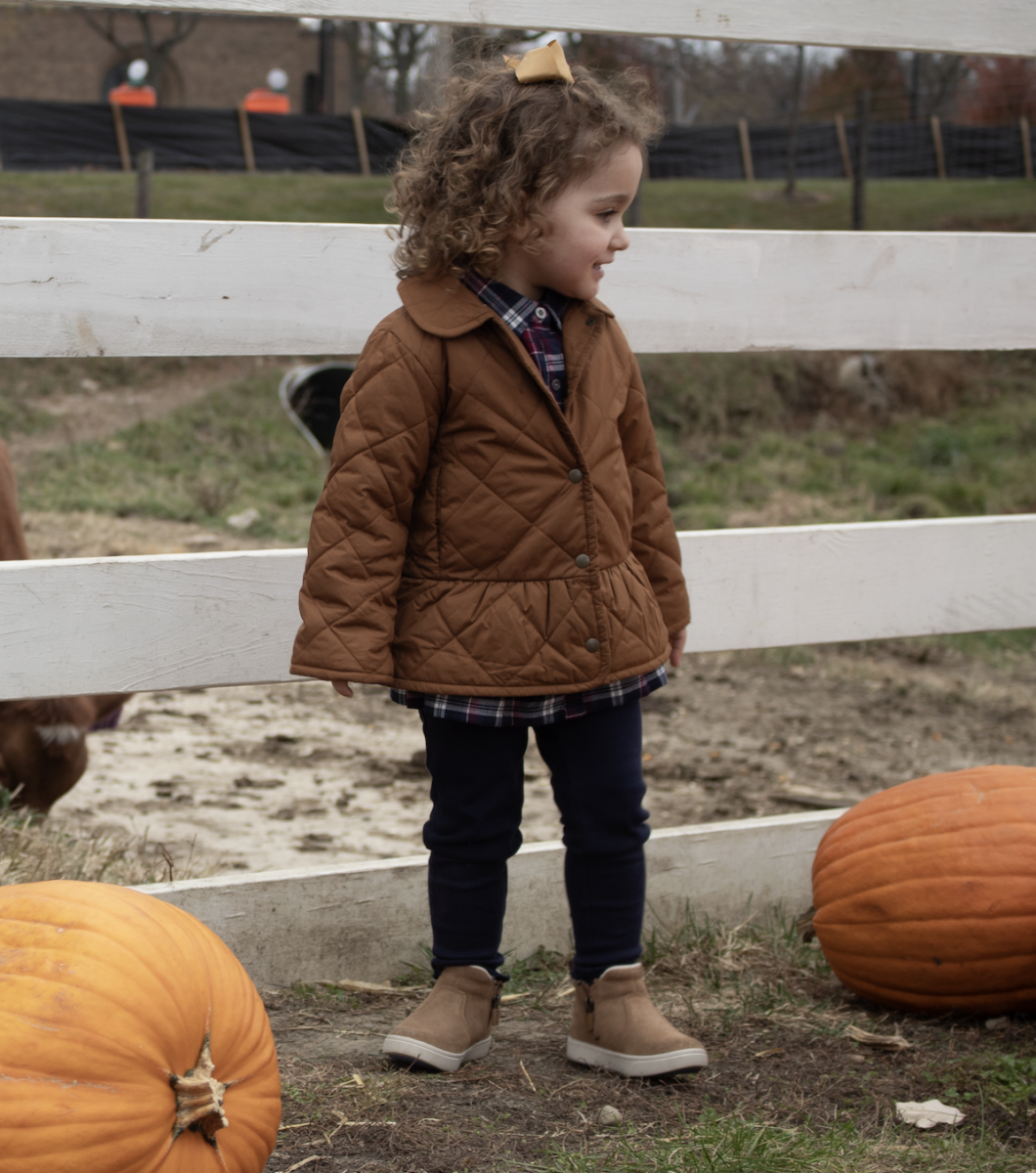 On a chilly Sunday morning, Efrosini Calas admires the cows at Wagner Farm. Calas frolicked around Wagners property amongst the fall scenery and the pumpkins.