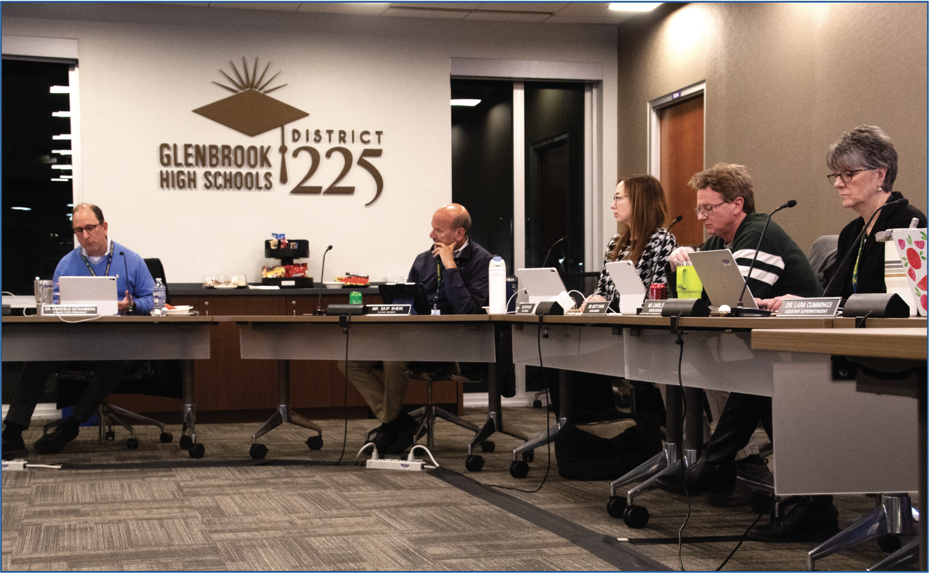 GLENBROOK GOAL-SETTING: District 225 Board members discussed the recent fire alarm at North and the implentation of impoved sprinklers on Feb. 9. The board tackles district-wide challenges and plans for student's success.  