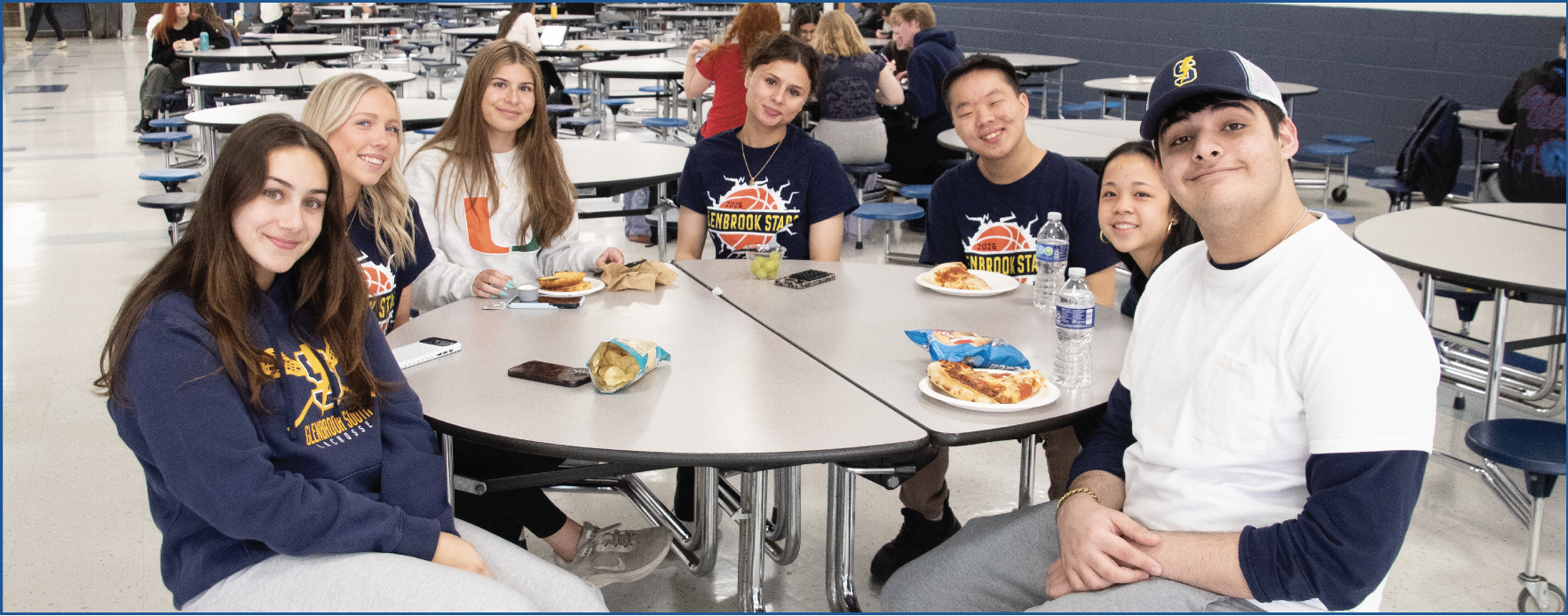 BETTER TOGETHER: On April 8, Peer Mentors (left to right), senior Sofia Silva, junior Jocelyn Dunn, senior Adriana Stevens, and junior Lailah Bardic ate lunch with junior Andrew Lee, junior Charis LeVan, and sophomore Robert Youssef (left to right). Following their meal, the group departed to North for a basketball game against them.