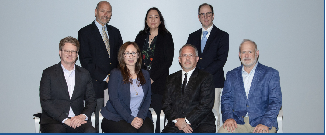 BOARD WINS HIGH HONOR:  (Top left to right) Skip Shein, Sandra Muhlenbeck, Board of Education President, Vice President Dr. Marcelo Sztainberg (bottom row left to right) Matt O’Hara, Beth Hope, Peter Glowacki and Jack Downing pose for a photo in recognition for their hard work. The board was praised for excellenence in making sure all policies are up to date. 